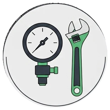 A pressure gauge and an adjustable spanner
