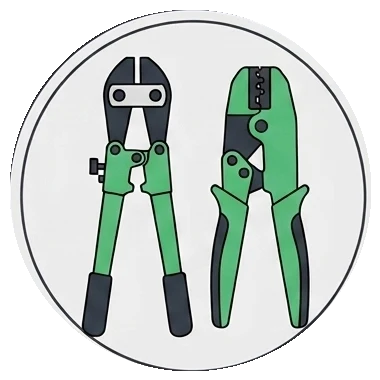 A bolt cutter and a crimping tool